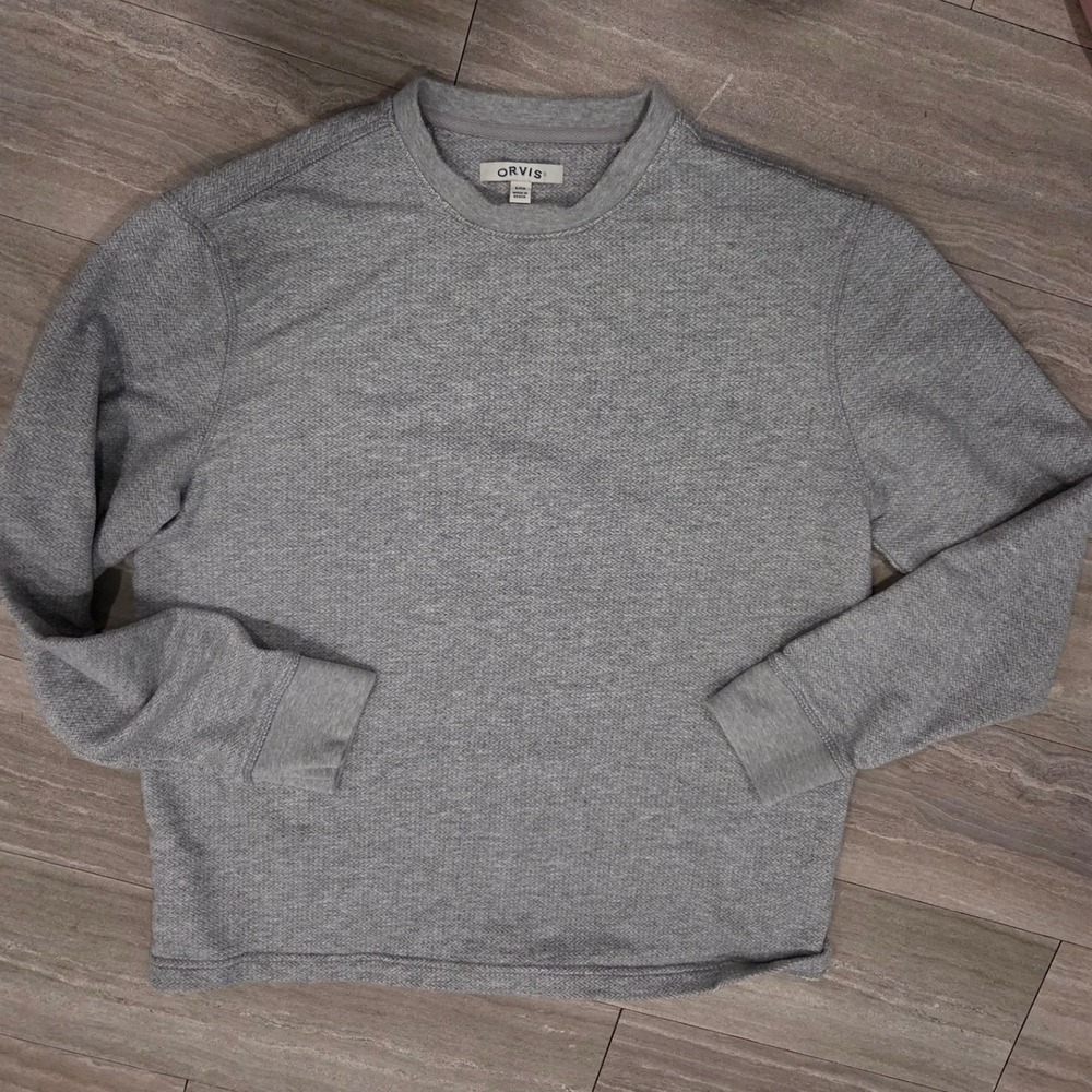 Orvis Mens Grey Textured Knit Long Sleeve Crewneck Sweatshirt Size Small